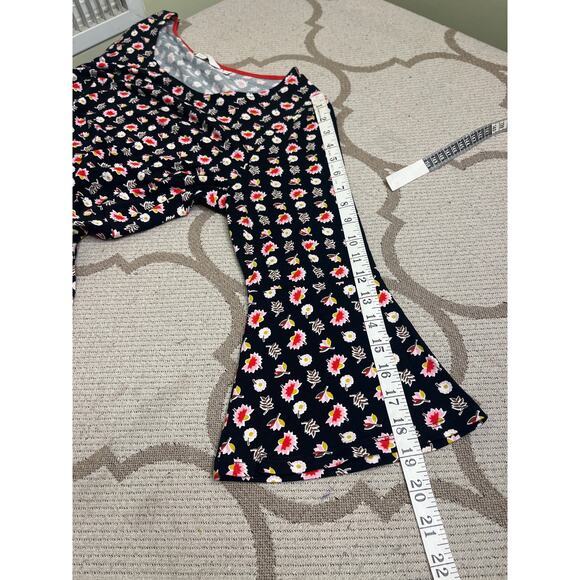Boden Miriam Jersey Tunic Dress, black floral pattern,bell sleeves, size 14 long - Picture 6 of 11